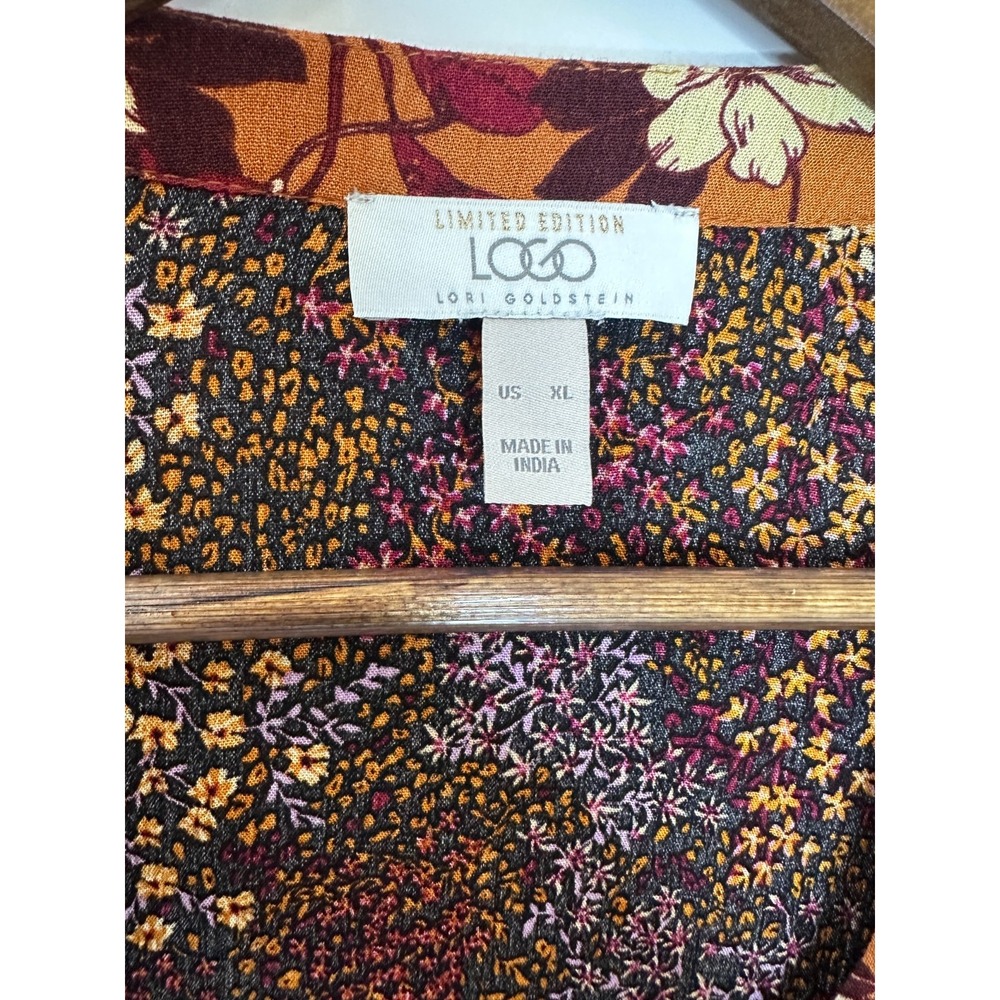 Logo by Lori Goldstein Printed Mixed Media Duster Cardigan Orange Floral Small - Picture 7 of 13